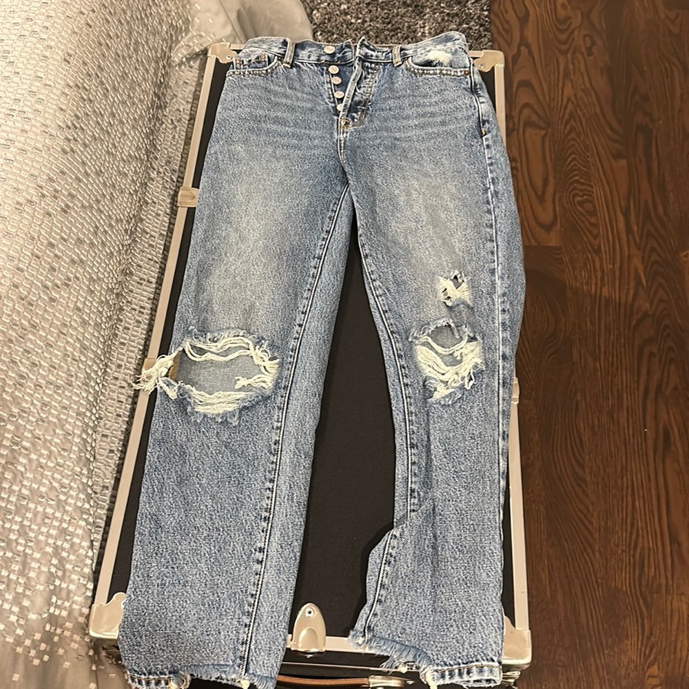 blue straight leg jeans super trendy